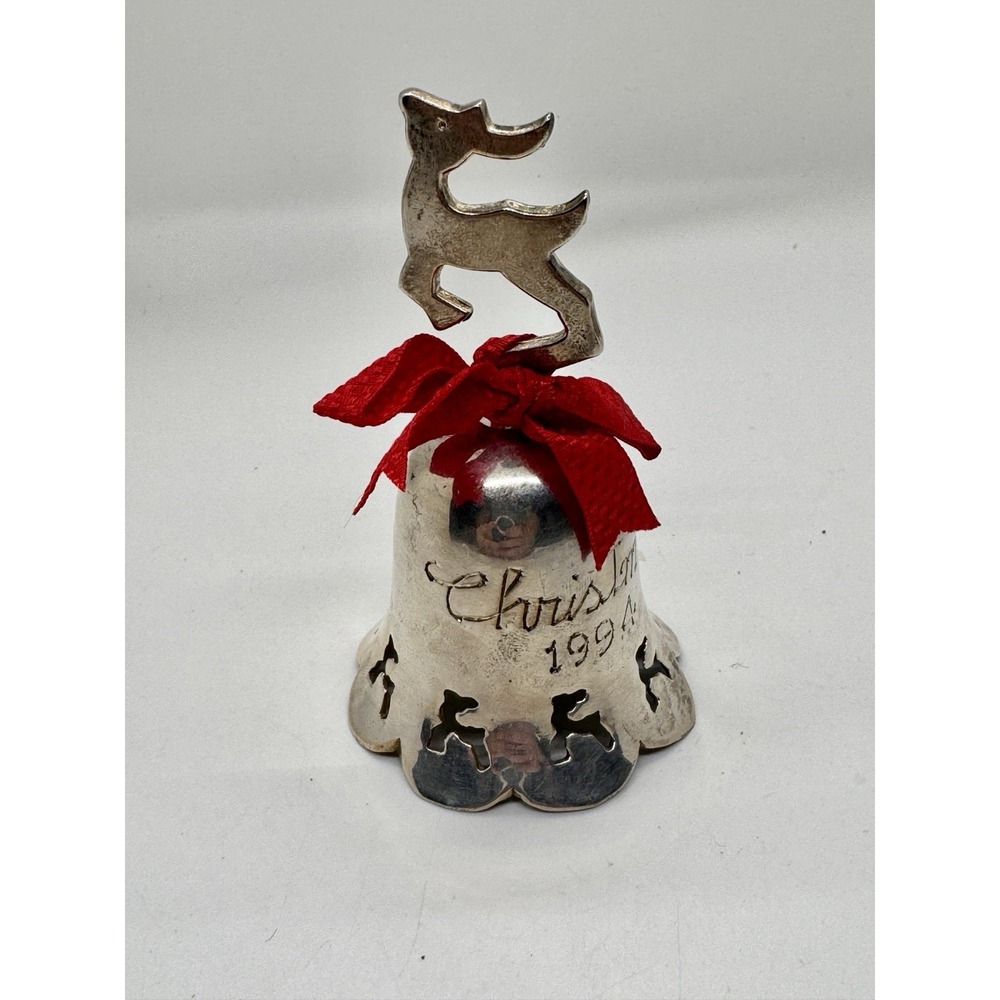 International Silver Co 1994 Christmas Bell Ornament Reindeer Silverplated 4"